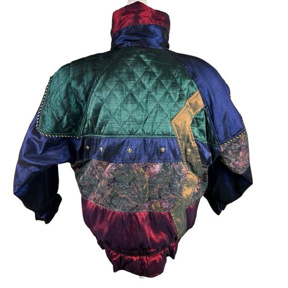 Vintage Otello Pelle Multicolor Quilted Jacket Medium Jewel Tones Ski Winter - Picture 2 of 16